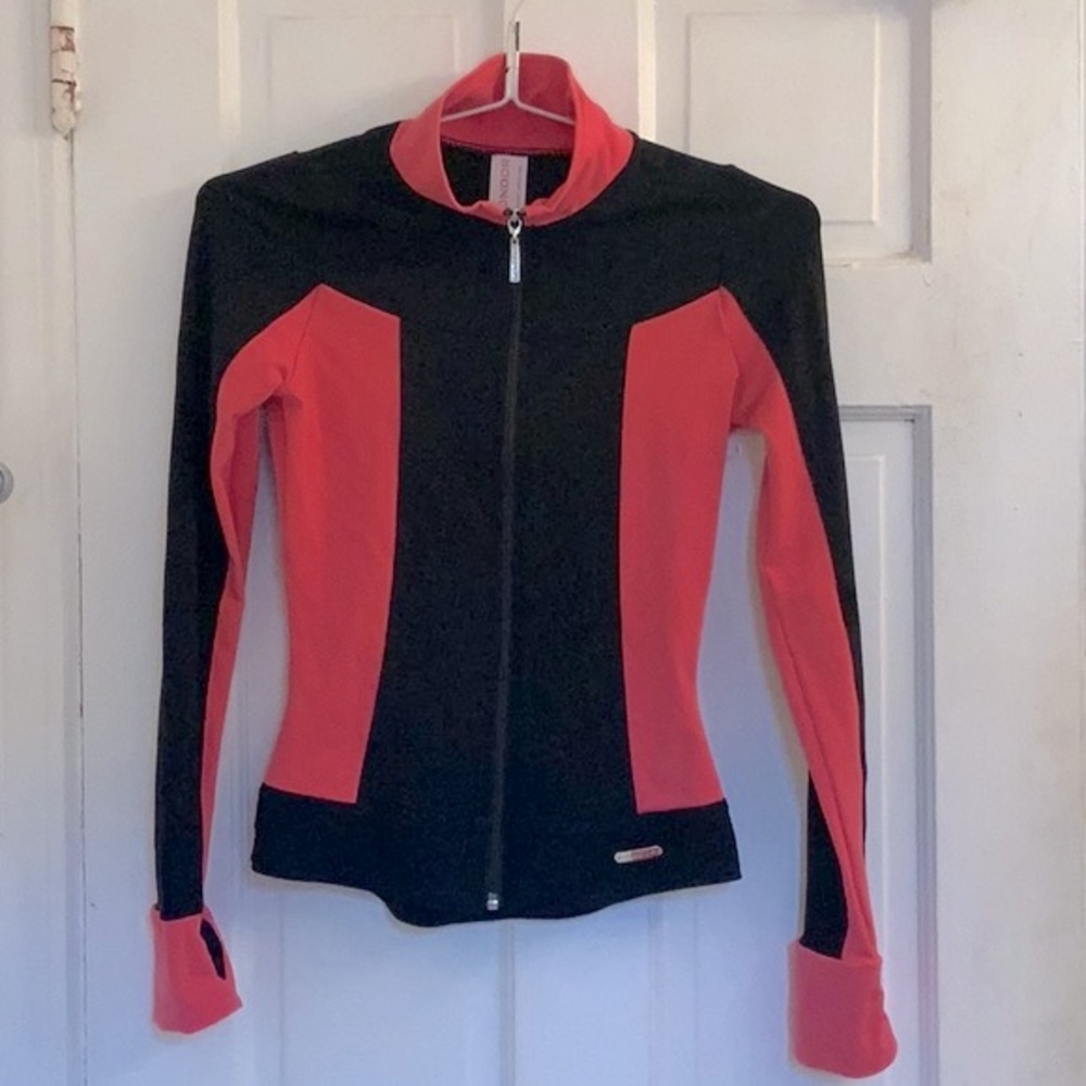 Mondor girls black and coral skating jacket in size 12 - 14